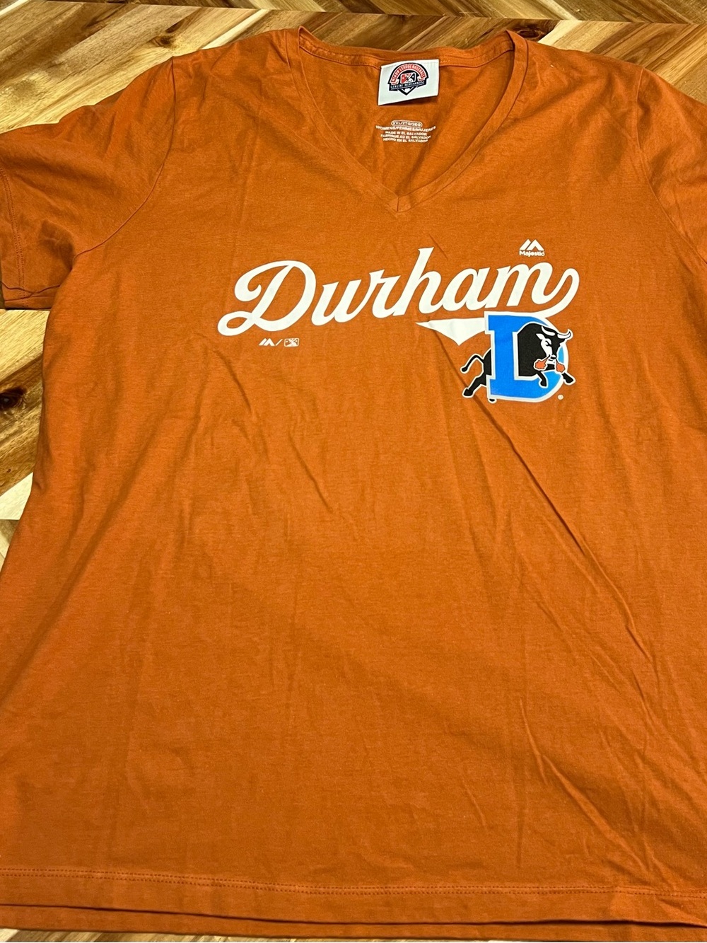 Women’s Genuine Merchandise Durham V‑Neck Tee - Orange with Blue Accent NWOT